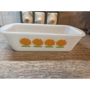 Vintage Glasbake J-522 Casserole Dish – Yellow Orange Daisy Flowers – 1.5 Qt